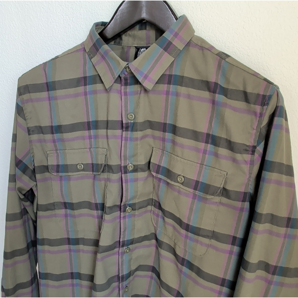 Mountain Hardwear OM7999 Plaid Button Down Shirt Olive Purple XXL Long Sleeve